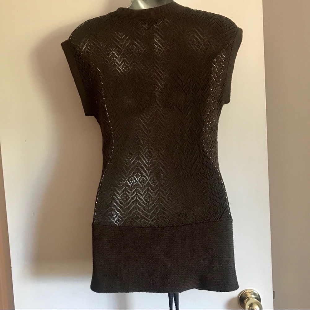 VTG Mexx Y2K Open Chevron Mesh Pointelle Knit Wrap Sweater Vest Top Brown Medium - Picture 8 of 12
